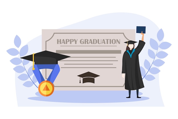 Vector graduation day flat design illustration