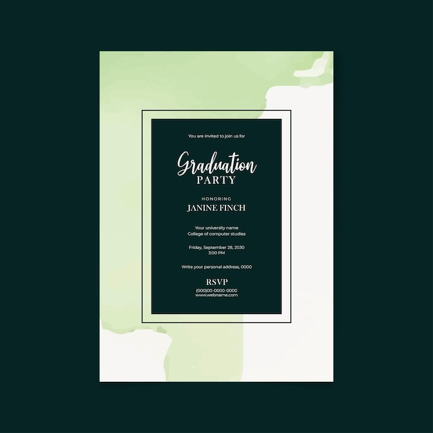 Vector graduation invitation flyer template with green flowers