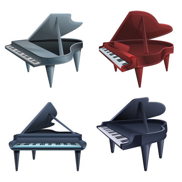 Grand piano iconen set, cartoon stijl