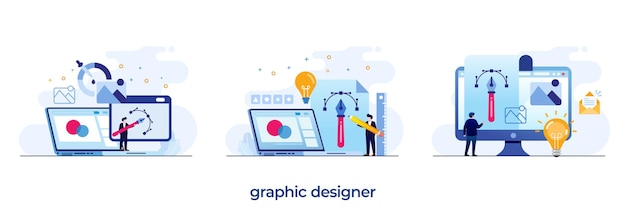 Graphic designer concept job freelance illustrator art editor skills ui and ux flat illustration vector