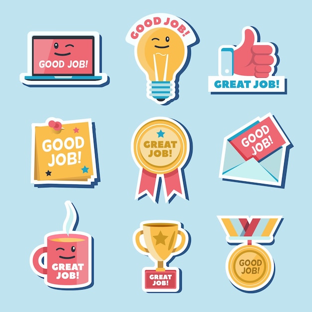 Vector great job stickers pack