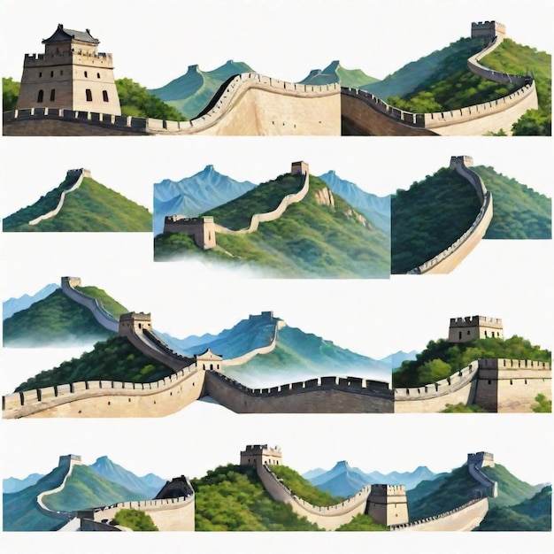 Vector great wall of china detailed vector set