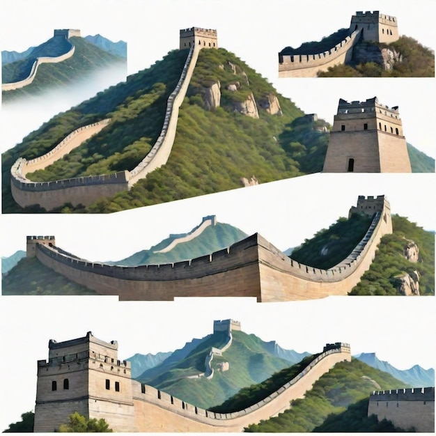 Vector great wall of china detailed vector set