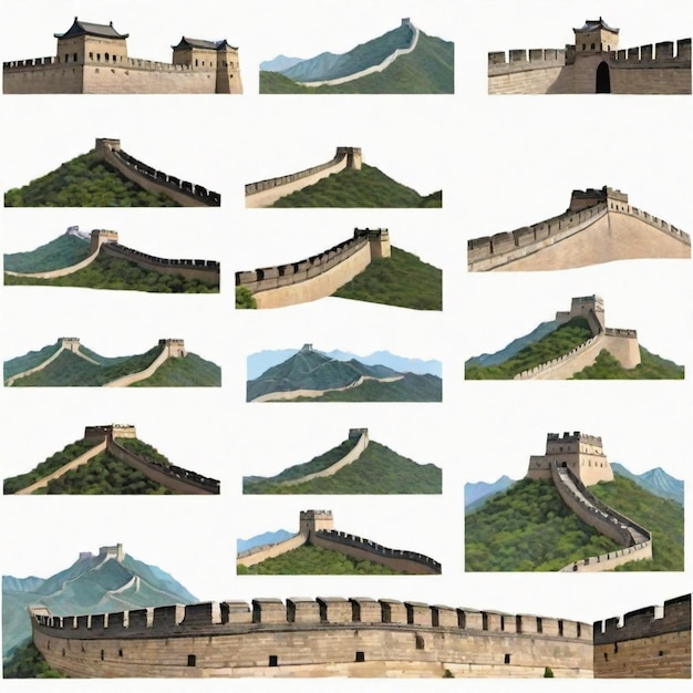 Vector great wall of china detailed vector set