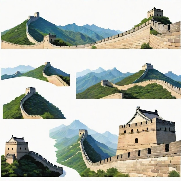 Vector great wall of china vector set white background isolated