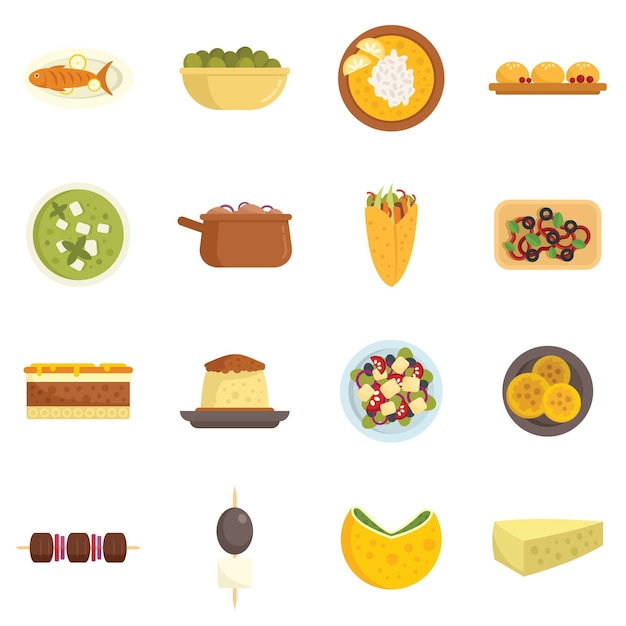 Greece food icons set flat style