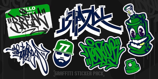 Vector green abstract colorful urban hip hop graffiti style sticker bombing with some street art lettering