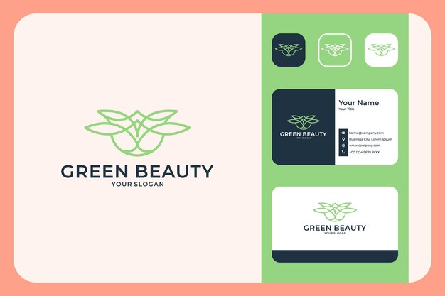 Vector green beauty line art logo design and business card