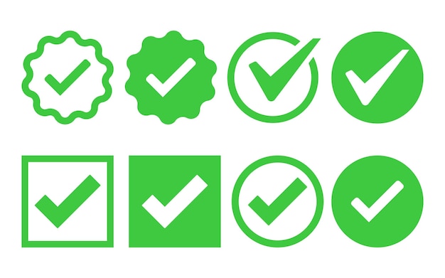 Vector green check box tick mark circle square icon set button correct right buttons checkmark vector flat