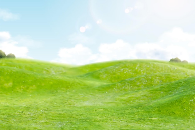 Vector green field with blue sky