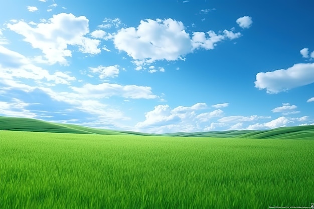 Vector a green field with the sky and clouds