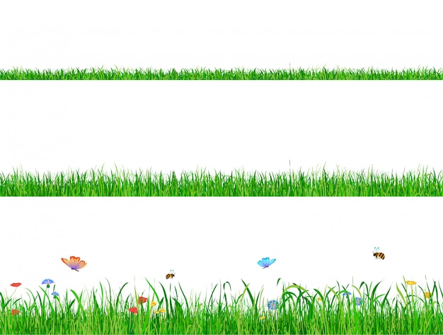 Green grass flowers set