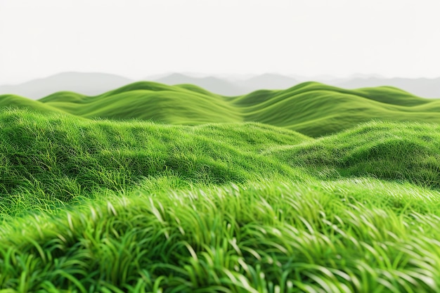 Vector green grass growing on hills with white background top view