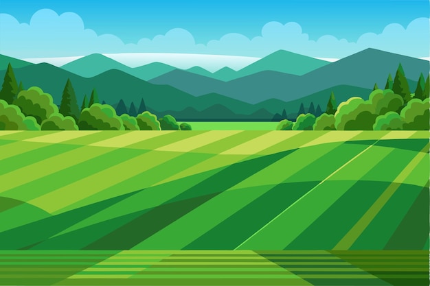 Vector a green landscape with mountains and trees