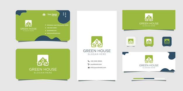 Green leaf and house logo business card