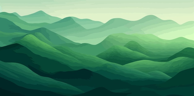 Vector green mountains in the sea with green grass