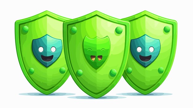 Vector green protective shields collection with plus symbol