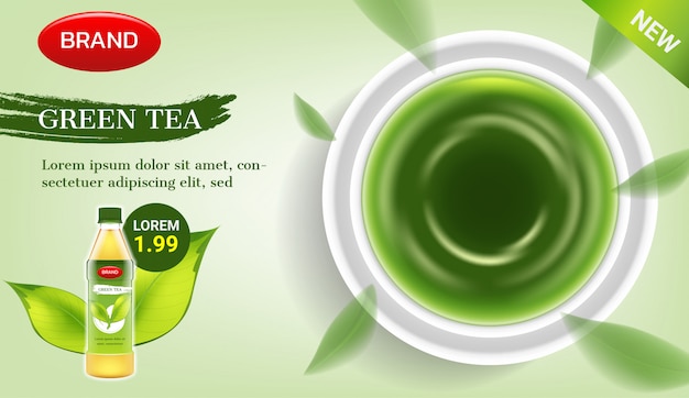 Green tea ad vector illustration