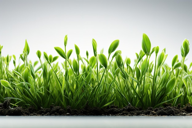 Green tea leaves on grass field isolated on white background