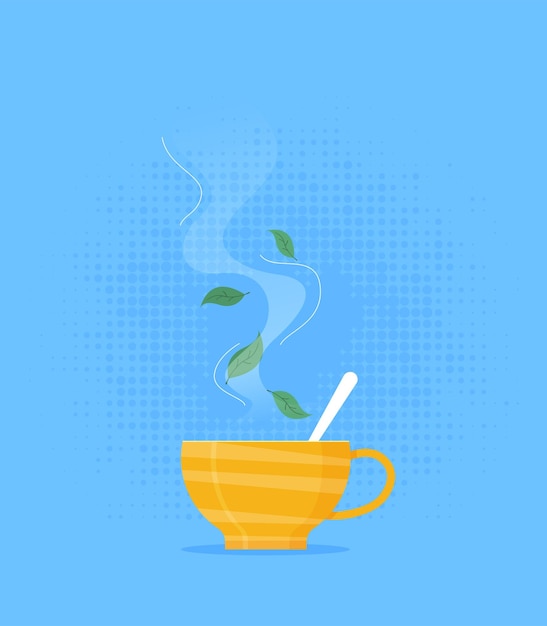 Green tea with leaf Flat vector