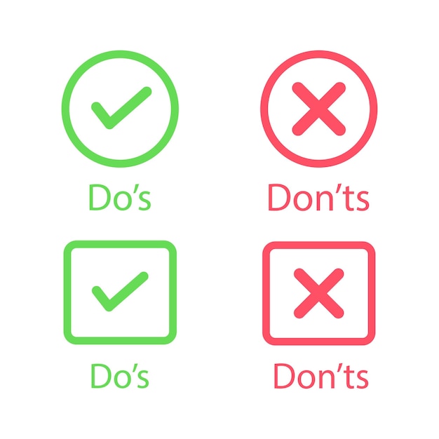 Vector green tick and red cross with do's and don'ts. vector stock illustration