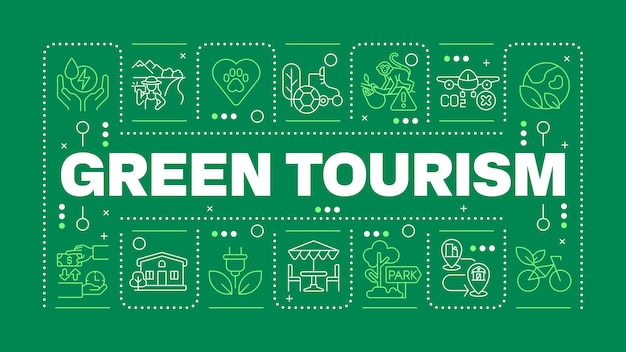 Vector green tourism dark green word concept