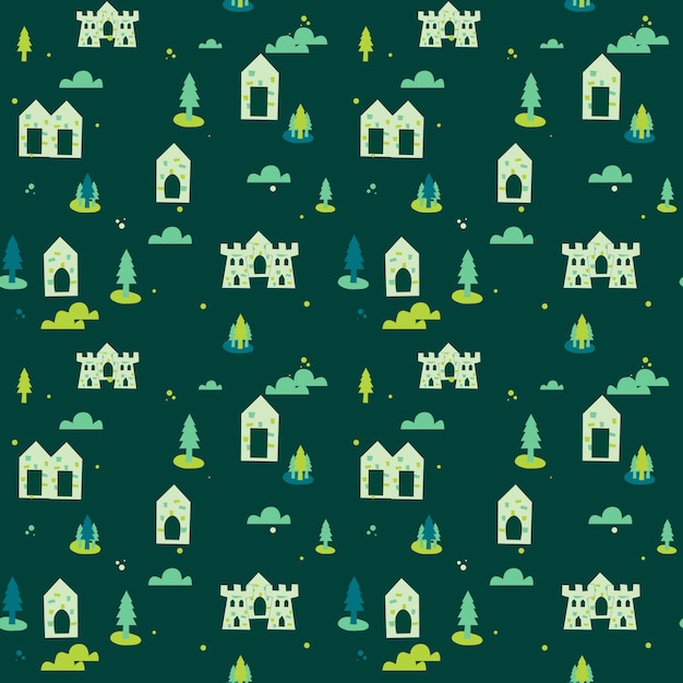 green village background seamless pattern