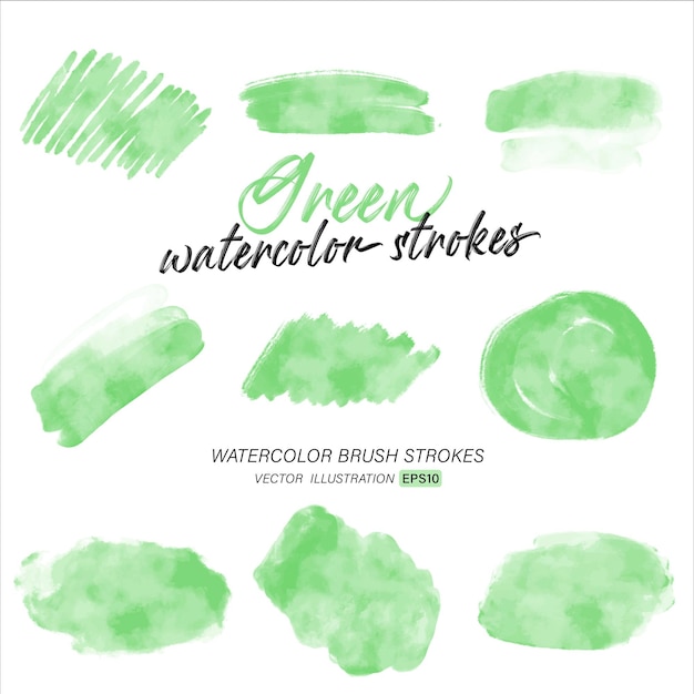 Green watercolor splash and brush stroke clipart collection for decoration