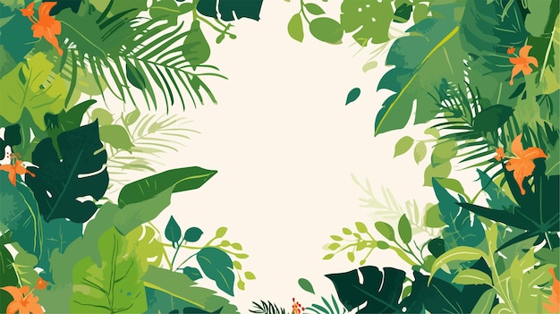 Vector a green and white floral design with tropical plants and a bird