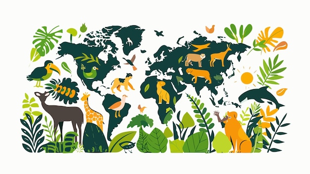 Vector green world and wildlife protection concept collage