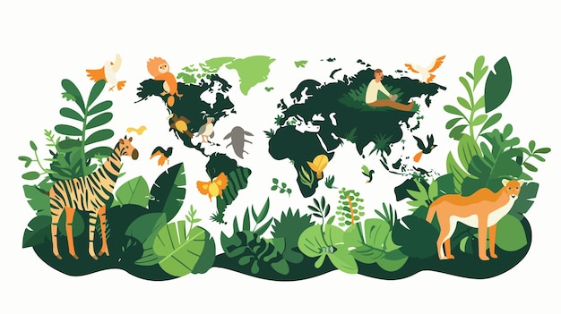 Vector green world and wildlife protection concept collage