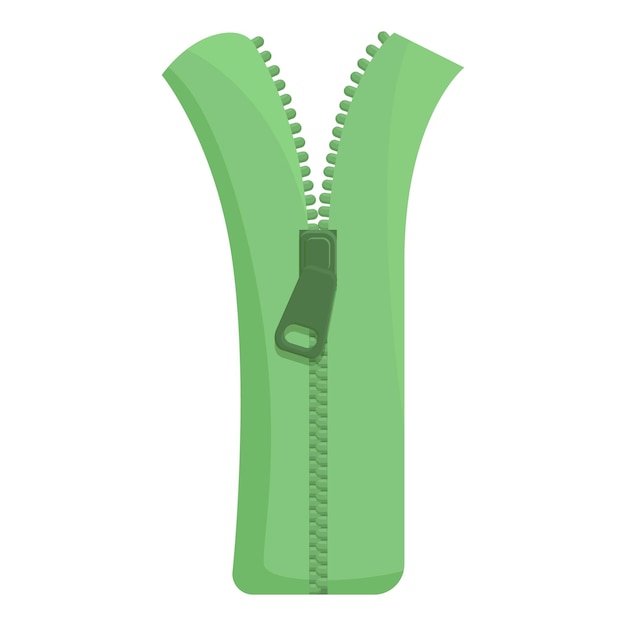 Vector green zipper fastener being unzipped on white background