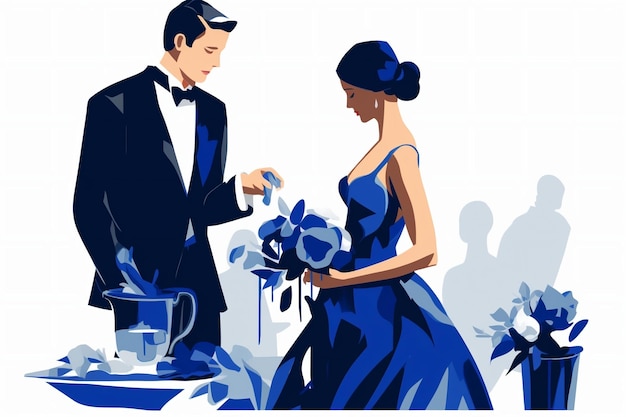 Groom Bride Wedding Theme Vector Illustration