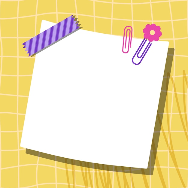 Vector groovy cards for notes on a yellow checkered background kawaii templates for paper notes