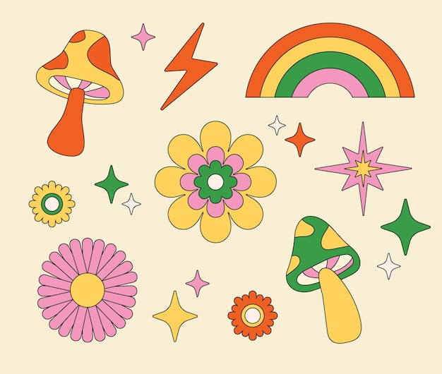 Vector groovy colorful stickers