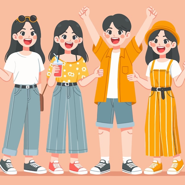 Vector a group of children with different outfits of different colors