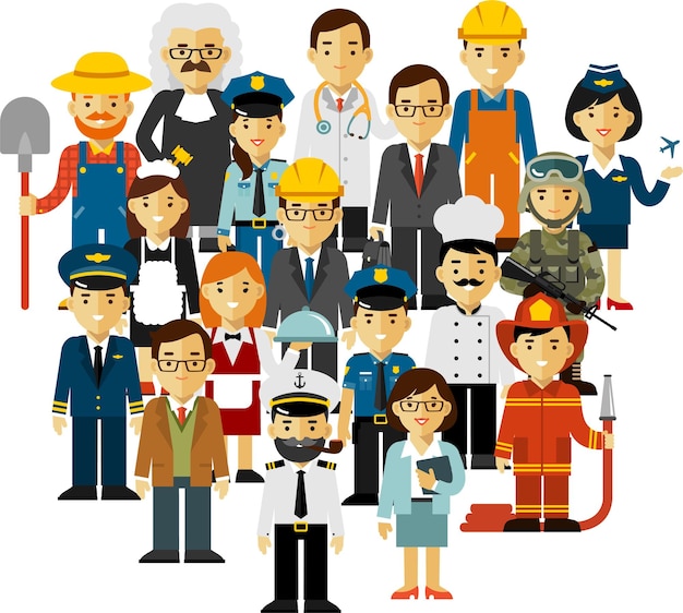 Vector group crowd of people of different professions occupations employment jobs career labor day