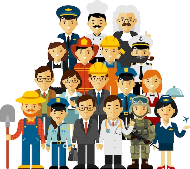 Vector group crowd of people of different professions occupations employment jobs career labor day