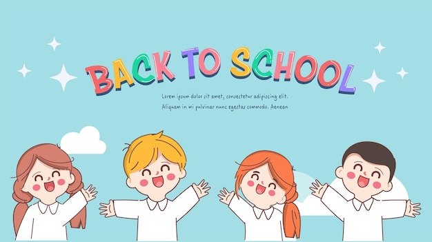 Group of doodle cartoon children student happy to Back to school Doodle character kid