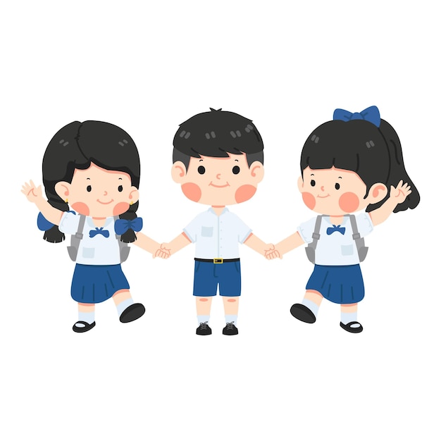 Vector group of happy kids holding hands