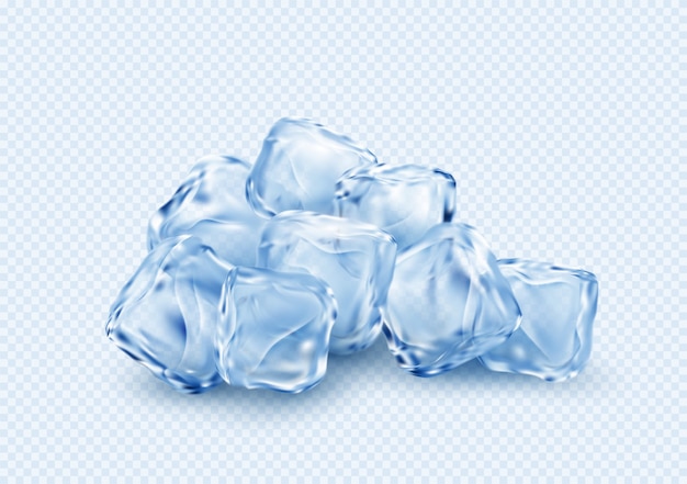 Vector group of ice transparent clear cubes isolated