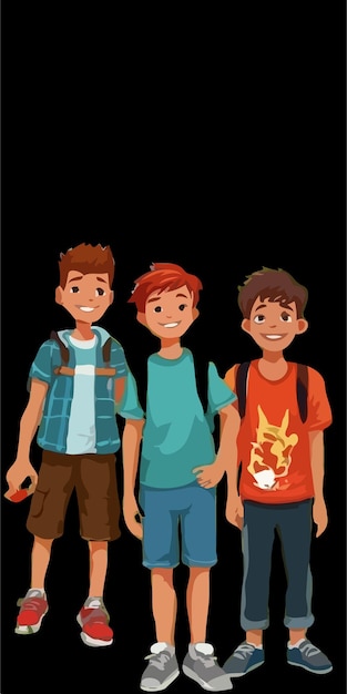 Vector a group of kids with backpacks and one has a shirt that says quot the word quot on it