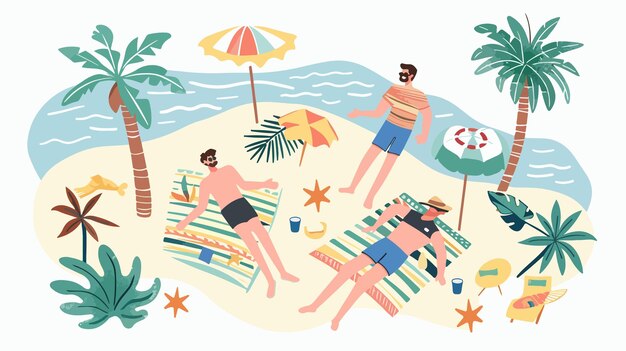 Vector a group of people are on a beach with a beach towel