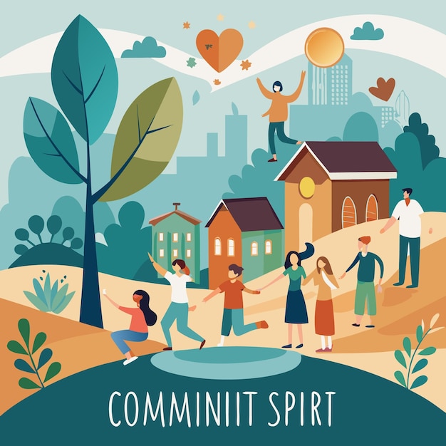 Vector a group of people holding hands symbolizing unity and community spirit in a colorful stylized illustration