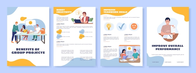 Group projects flat vector brochure template