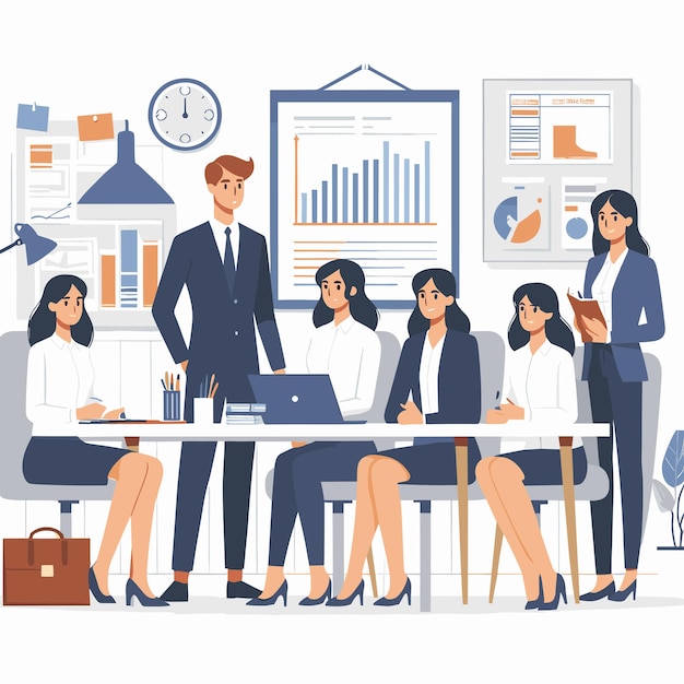 Vector a group of women and a man are sitting around a table in a business setting