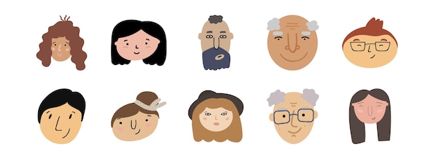 Vector groupe of avatar people face in round vector illustration in a flat style character for design