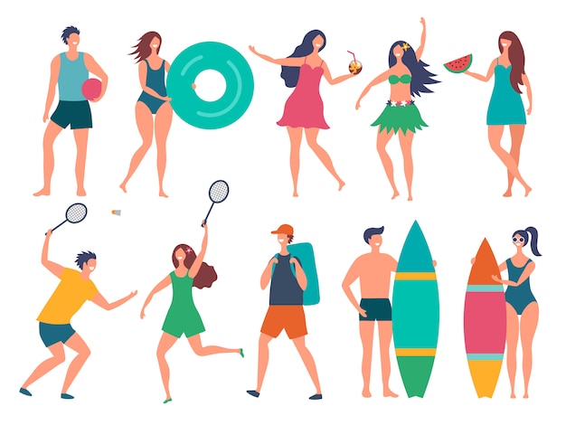 Groups of summer peoples. Vector stylized characters isolate