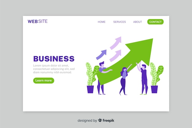 Vector growth business strategy landing page with arrows