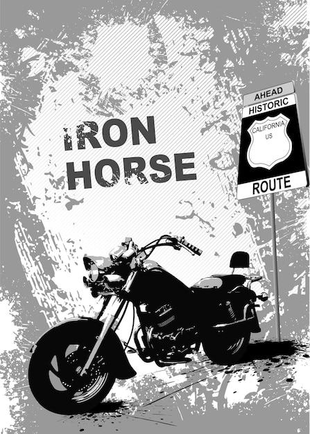 Grunge gray background with motorcycle image Vector illustration